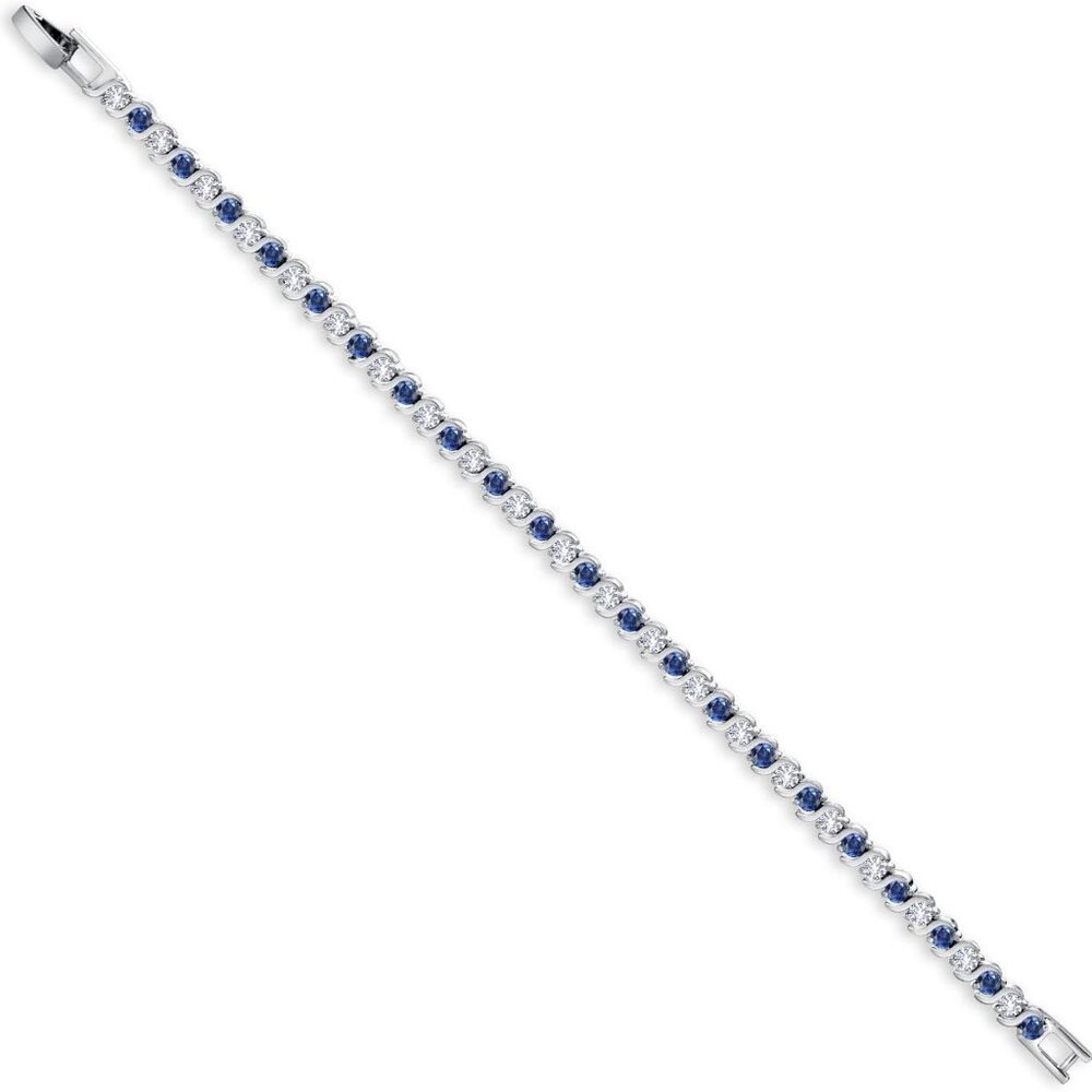 Blue Sapphire Cubic Zirconia Tennis Bracelet Women 7 Inch Elegant Jewelry - Picture 2 of 7